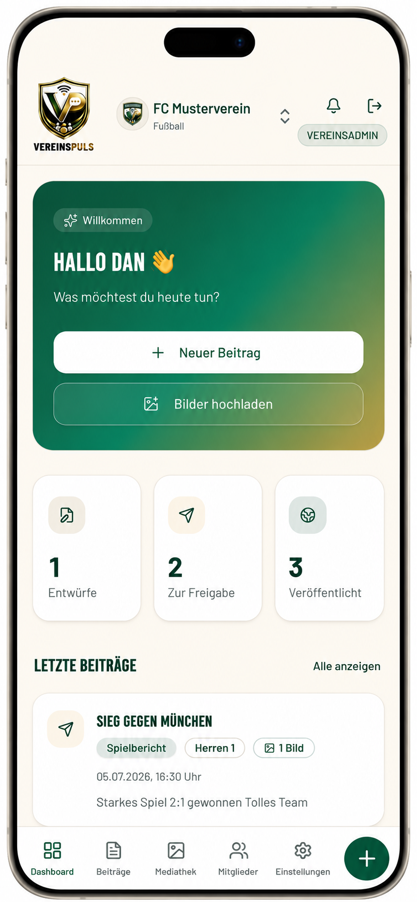 VereinsMomente App auf dem Smartphone