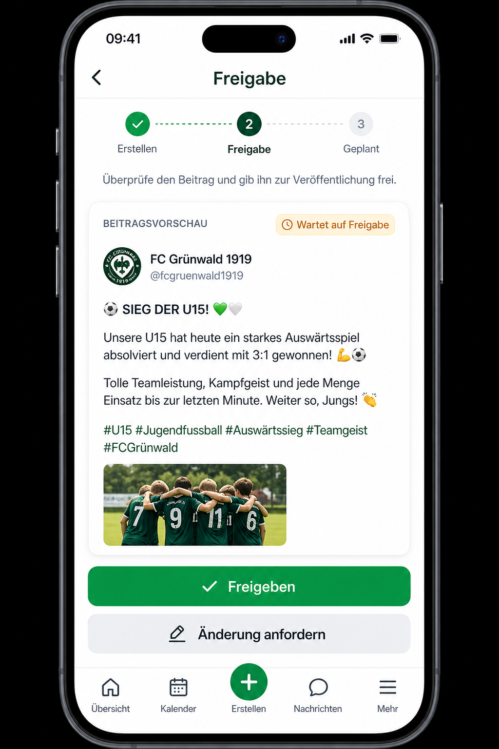 Screenshot: Beitrag Erstellen & Freigeben